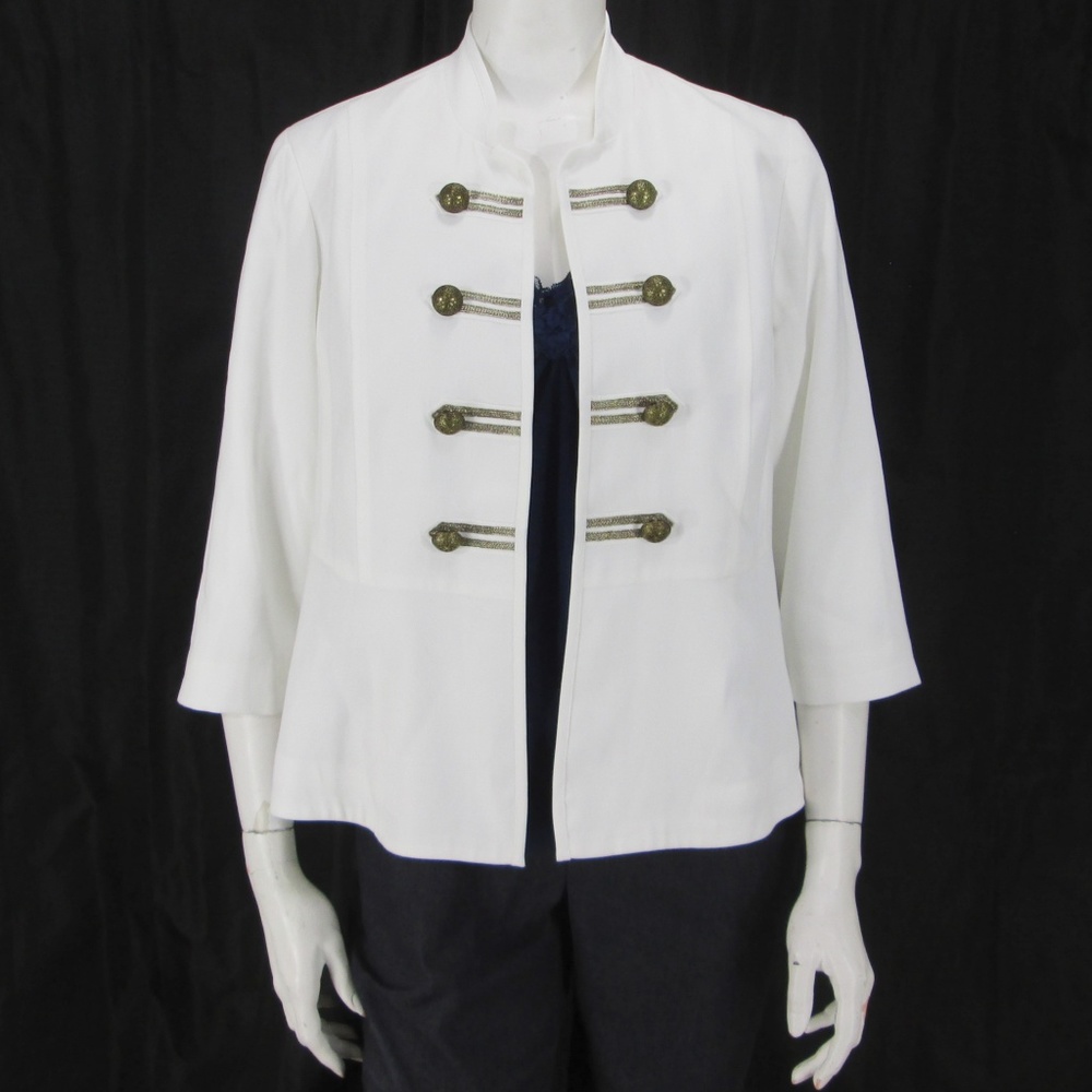 Chicos sz 1P / MP White Open Front Military Jacket
